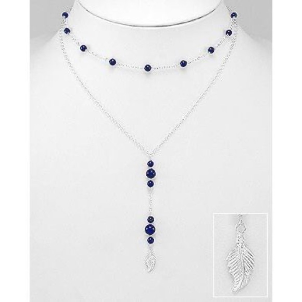 925 Sterling Silver Layered Gemstones Necklace